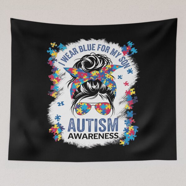 Item preview, Autism Awareness shirt Mom Messy Bun I Wear Blue For My Son designed and sold by catsdothingz.