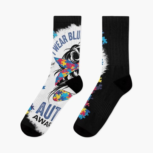 Item preview, Autism Awareness shirt Mom Messy Bun I Wear Blue For My Son designed and sold by catsdothingz.
