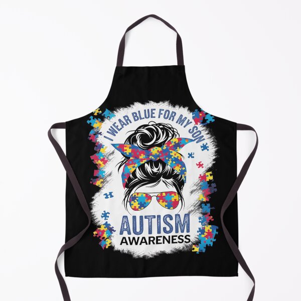 Item preview, Autism Awareness shirt Mom Messy Bun I Wear Blue For My Son designed and sold by catsdothingz.