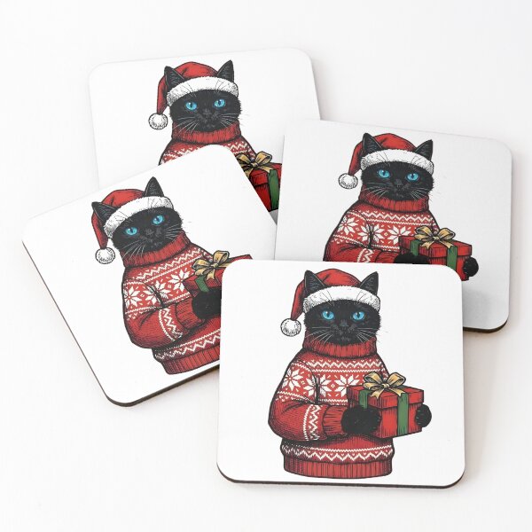 Item preview, Christmas Black Cat Knitting Sweater - Santa Hat Blue Eyes designed and sold by Abdeelol.