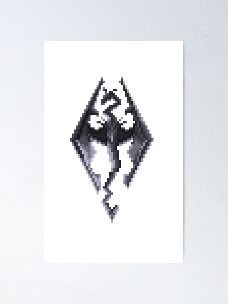 skyrim logo in pixel art poster by marieb73 redbubble redbubble