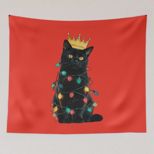 Item preview, Black Cat in Colorful Christmas Lights designed and sold by WolfmanProphecy.