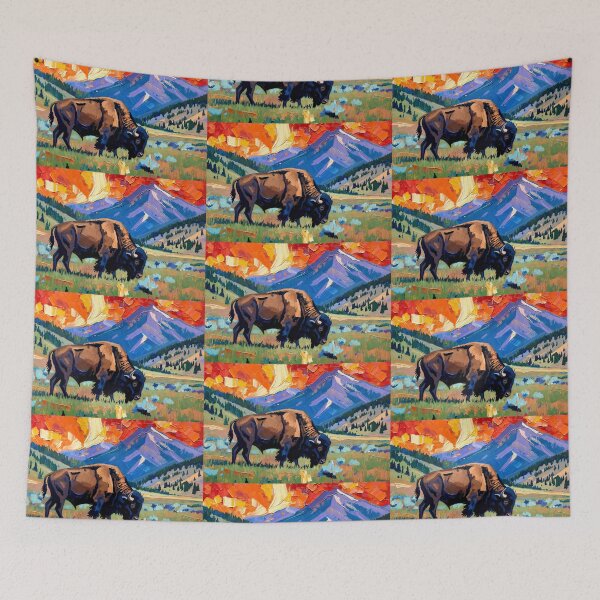Item preview, Majestic Bison in Mountain Sunset Meadow designed and sold by ChrisButler.