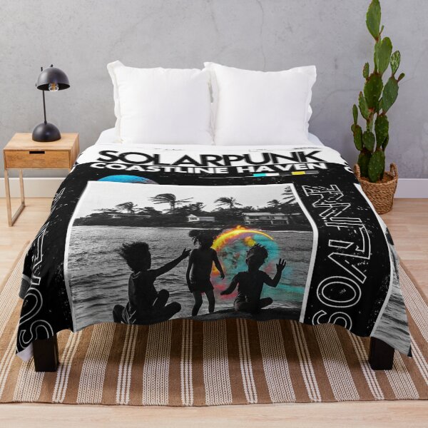 Item preview, Solarpunk Coastline Haven Kids Beach Art Print designed and sold by Raw-Ink.