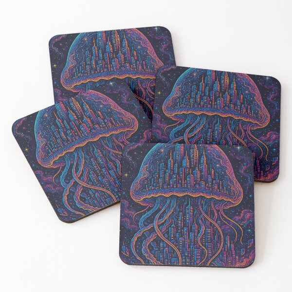 Item preview, Cyberpunk Jellyfish Tower City – Neon Cosmic Sci-Fi Illustration designed and sold by Expl0rer.