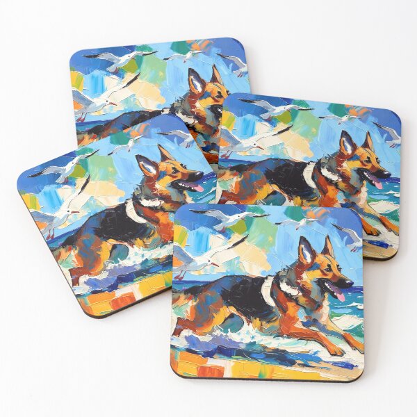 Item preview, Energetic German Shepherd Beach Run with Seagulls designed and sold by ChrisButler.
