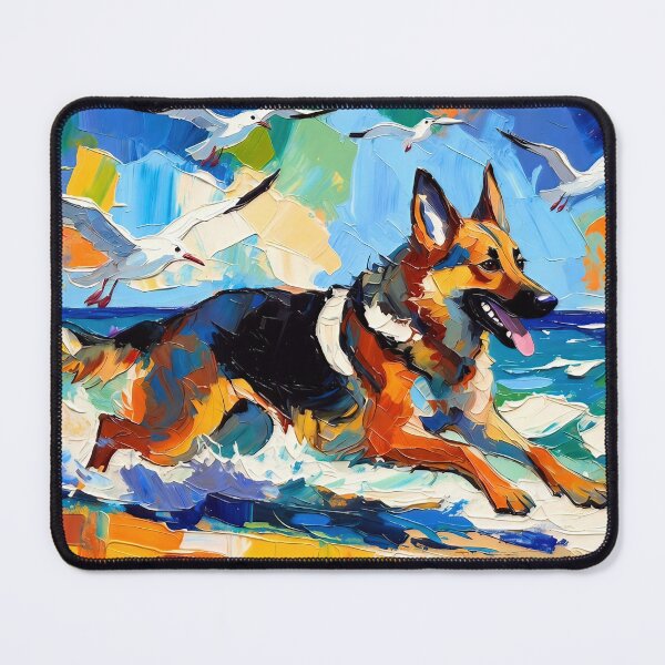 Item preview, Energetic German Shepherd Beach Run with Seagulls designed and sold by ChrisButler.