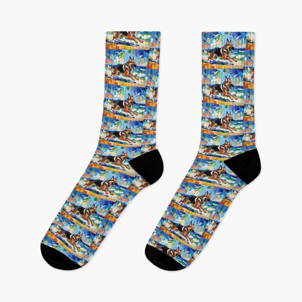 Item preview, Energetic German Shepherd Beach Run with Seagulls designed and sold by ChrisButler.