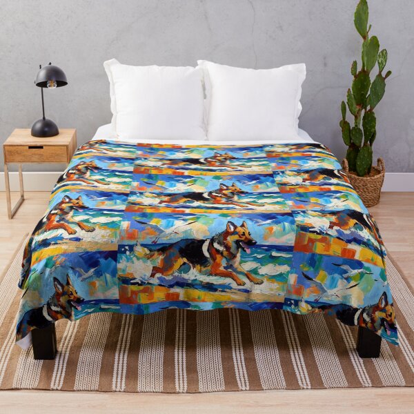 Item preview, Energetic German Shepherd Beach Run with Seagulls designed and sold by ChrisButler.