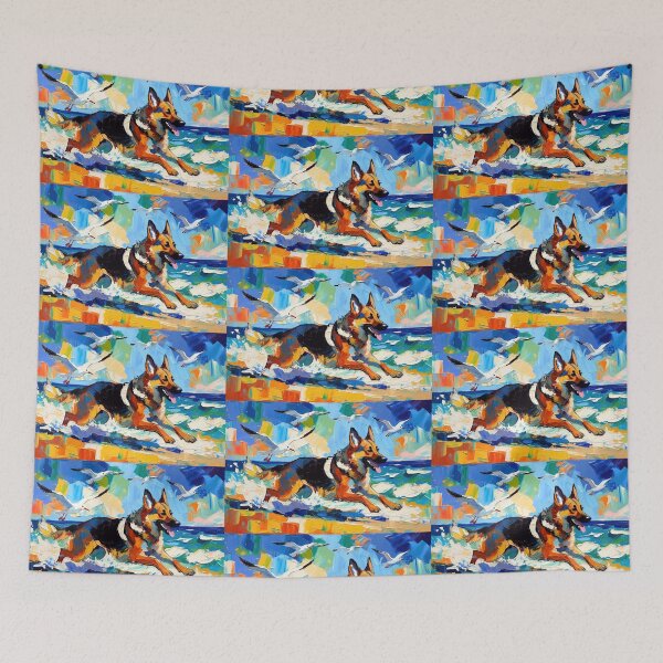 Item preview, Energetic German Shepherd Beach Run with Seagulls designed and sold by ChrisButler.