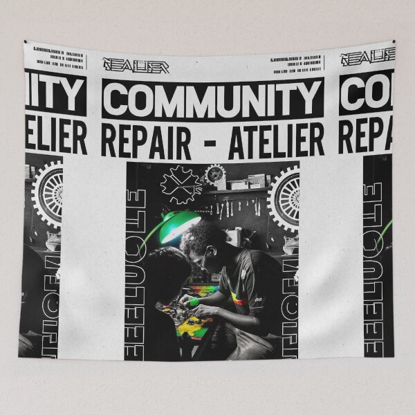 Item preview, Solarpunk Community Repair Atelier Workshop Art Print designed and sold by Raw-Ink.