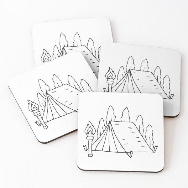 Item preview, A torch beside a tent flap in a forest scene designed and sold by rasagamastore.