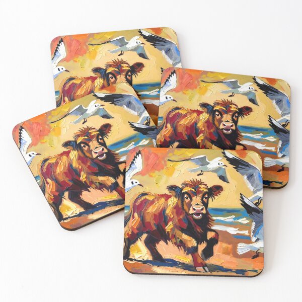 Item preview, Happy Highland Calf Chasing Seagulls designed and sold by ChrisButler.