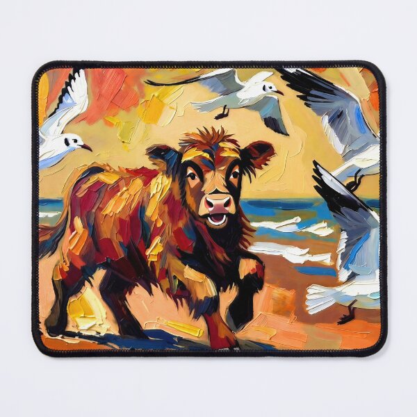 Item preview, Happy Highland Calf Chasing Seagulls designed and sold by ChrisButler.