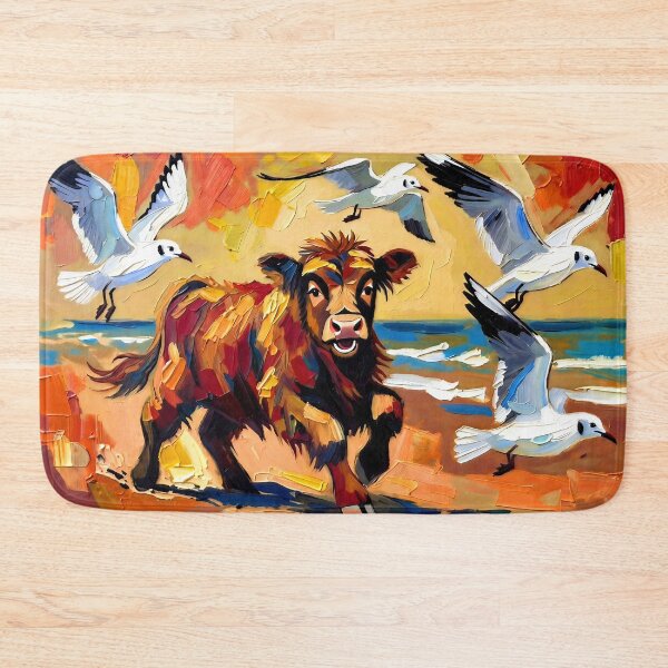 Item preview, Happy Highland Calf Chasing Seagulls designed and sold by ChrisButler.