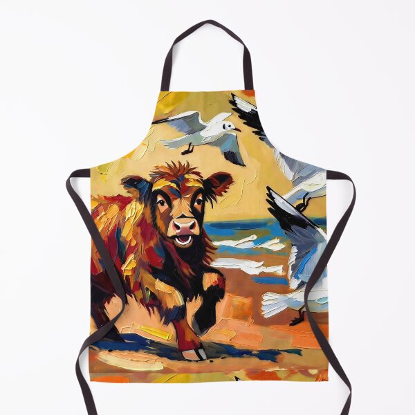 Item preview, Happy Highland Calf Chasing Seagulls designed and sold by ChrisButler.