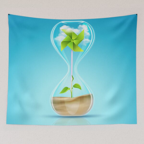 Item preview, conceptual design for earth day or environment day, graphic of hourglass with turbine inside designed and sold by NiamLab.