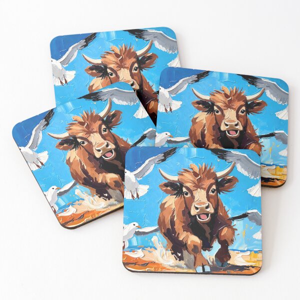 Item preview, Happy Highland Calf Chasing Seagulls at the Beach designed and sold by ChrisButler.
