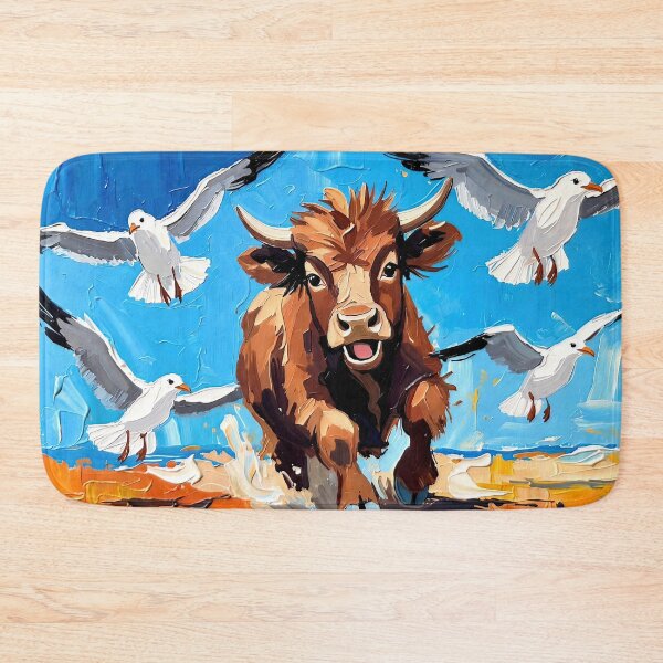 Item preview, Happy Highland Calf Chasing Seagulls at the Beach designed and sold by ChrisButler.