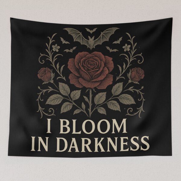 Item preview, Gothic Rose Quote Art – “I Bloom in Darkness” Design – Dark Floral Aesthetic Illustration designed and sold by Mouraludia.