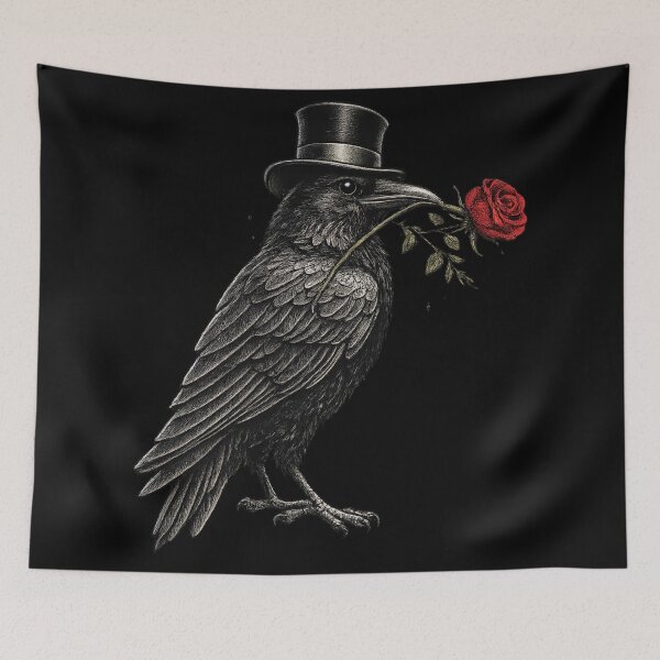 Item preview, Gothic Crow Art – Dapper Raven with Rose Illustration – Dark Romantic Aesthetic Design designed and sold by Mouraludia.