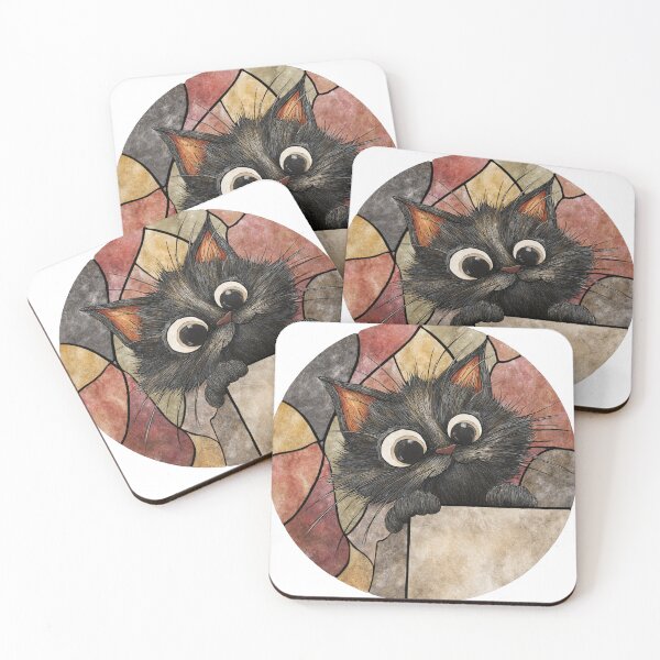 Item preview, Fluffy black cat peeking from stained glass circle designed and sold by Circod.