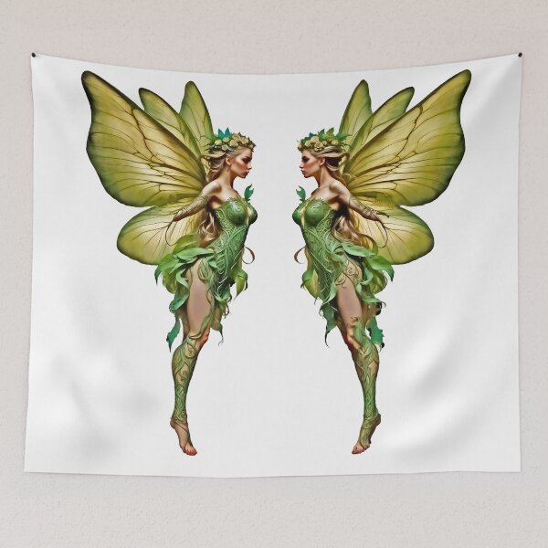 Item preview,  Flying High- Fairy Wings No. 004/ Twin Blossoms – Green Forest Fairies in Flight designed and sold by FaerieFusion.