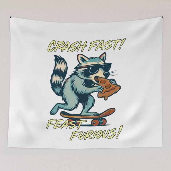 Item preview, Crash Fast, Feast Furious – Raccoon Pizza Chaos Design designed and sold by denip.
