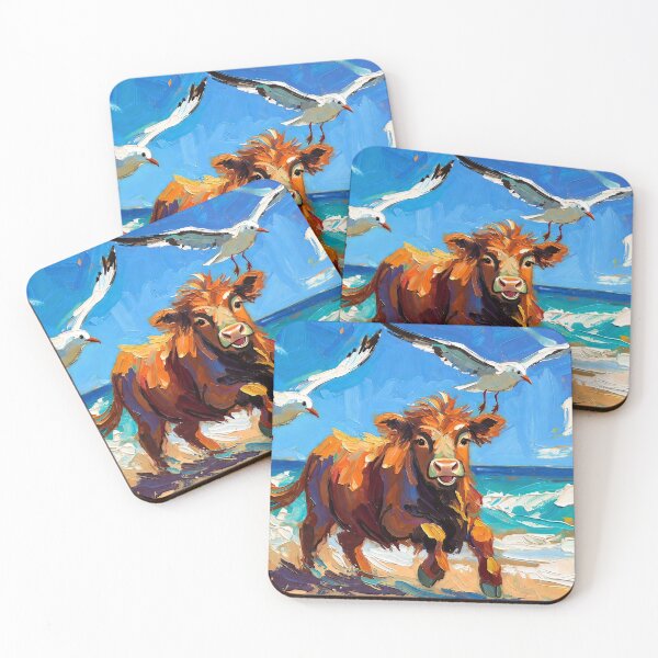 Item preview, Happy Highland Calf Chasing Seagulls on the Beach designed and sold by ChrisButler.
