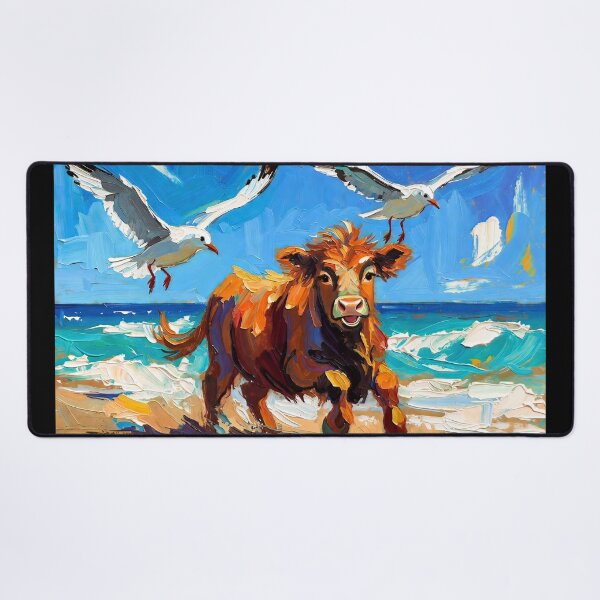 Item preview, Happy Highland Calf Chasing Seagulls on the Beach designed and sold by ChrisButler.