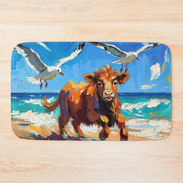 Item preview, Happy Highland Calf Chasing Seagulls on the Beach designed and sold by ChrisButler.