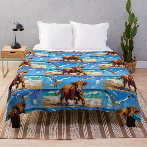 Item preview, Happy Highland Calf Chasing Seagulls on the Beach designed and sold by ChrisButler.