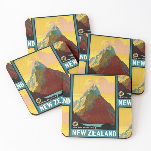 Item preview, Vintage New Zealand Travel Poster | Mitre Peak Milford Sound Art | Art Deco Style Wall Decor | Bold Colorful Retro Print designed and sold by artofuniverse.