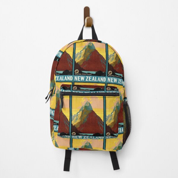 Item preview, Vintage New Zealand Travel Poster | Mitre Peak Milford Sound Art | Art Deco Style Wall Decor | Bold Colorful Retro Print designed and sold by artofuniverse.
