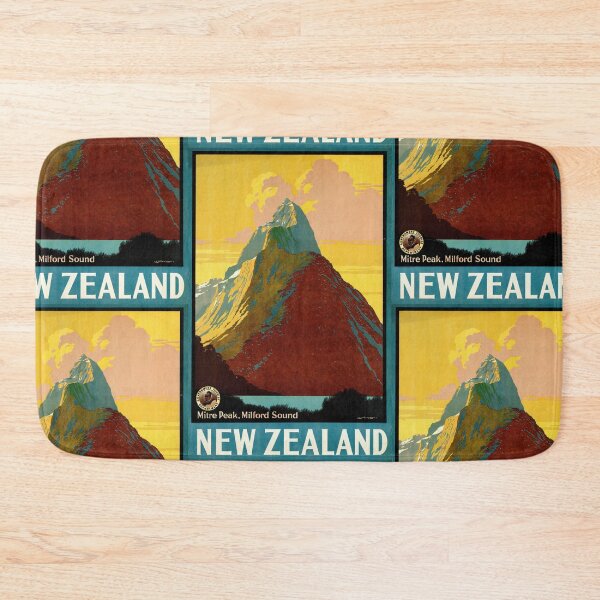Item preview, Vintage New Zealand Travel Poster | Mitre Peak Milford Sound Art | Art Deco Style Wall Decor | Bold Colorful Retro Print designed and sold by artofuniverse.