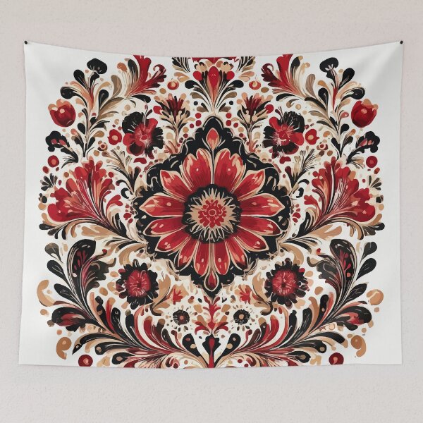 Item preview, Khokhloma Christmas watercolor pattern designed and sold by Grypis.