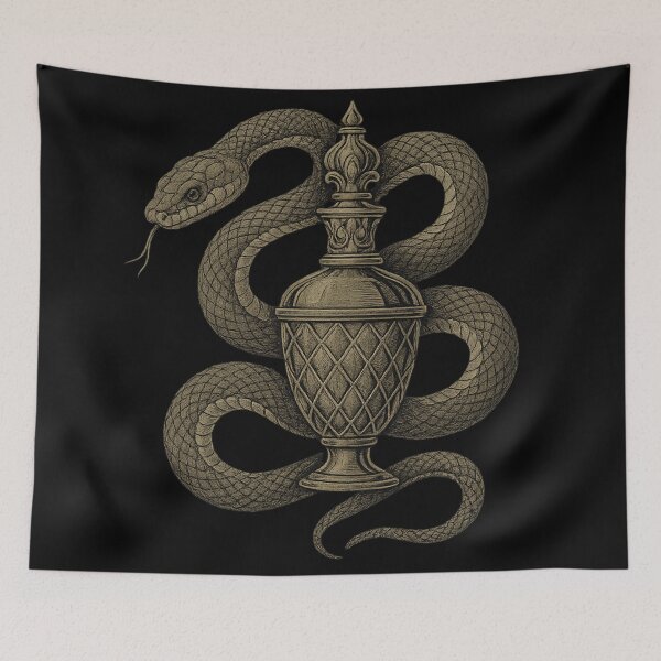 Item preview, Gothic Snake and Urn Art – Serpent Wrapped Vessel Illustration – Dark Occult Aesthetic Design designed and sold by Mouraludia.
