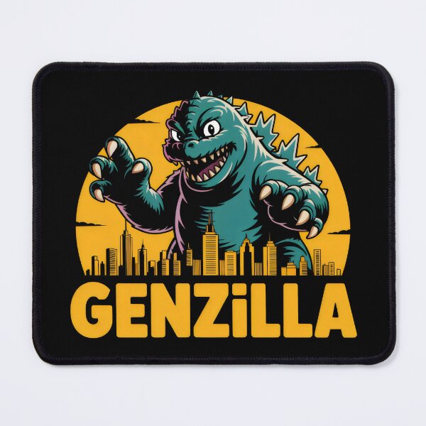 Item preview, GENZILLA Monster Design with City Skyline and Yellow Sun Background designed and sold by SplashTastic.