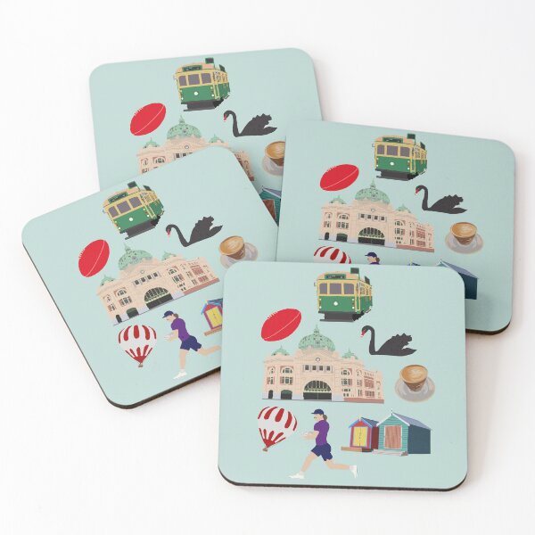Item preview, Melbourne Flinders St Station Tram Coffee Football Brighton Beach boxes single print designed and sold by Lozzie Eliza Designs.
