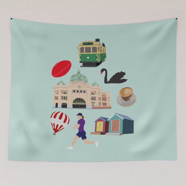 Item preview, Melbourne Flinders St Station Tram Coffee Football Brighton Beach boxes single print designed and sold by Lozzie Eliza Designs.