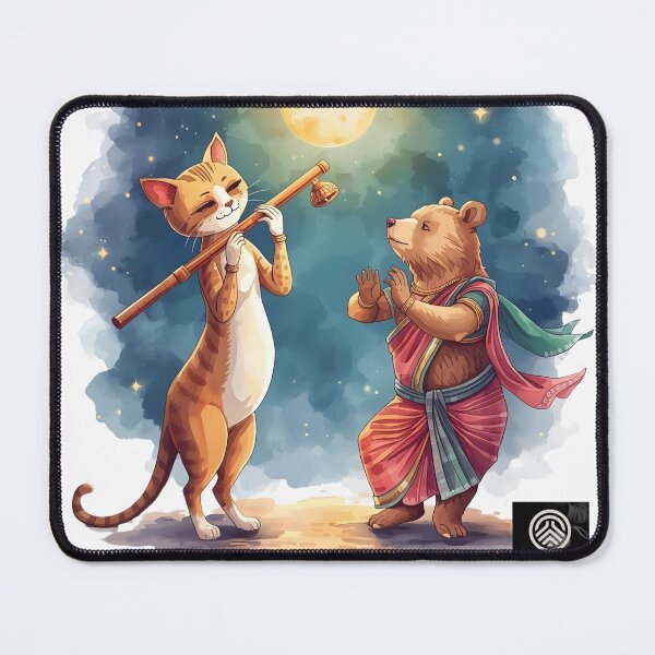 Item preview, Melody Under the Moon – Cat Flute & Dancing Bear Watercolor Art designed and sold by HOUSE OF TIST.