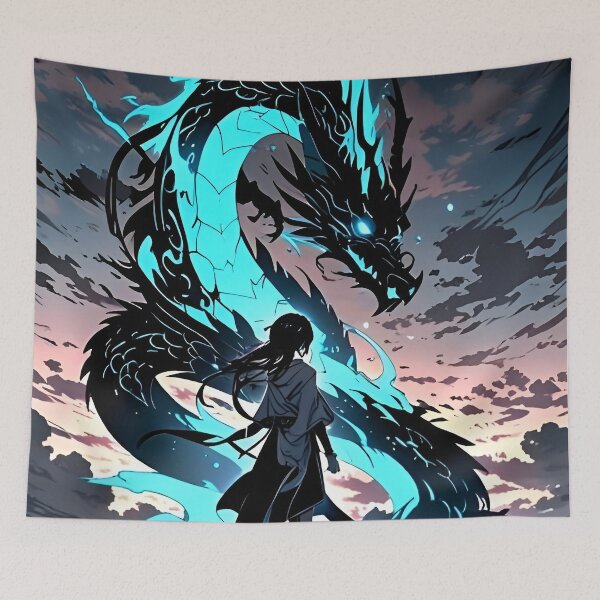 Item preview, Azure Dragon Guardian – Mystic Warrior Fantasy Art designed and sold by Dyan4.