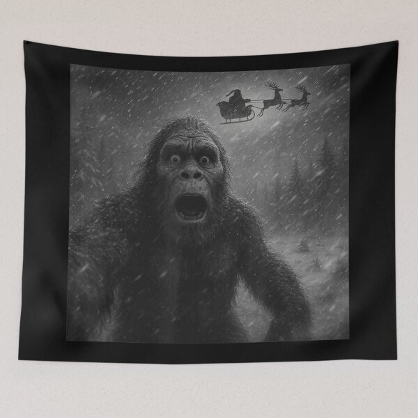 Item preview, Bigfoot Sees Santa In The Snowstorm Funny Cryptid Christmas Design designed and sold by HarinDonreka.