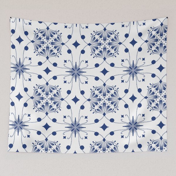 Item preview, Indigo Decorative Floral Tile Seamless Pattern with Elegant Symmetry designed and sold by SGStudio_Thailand.
