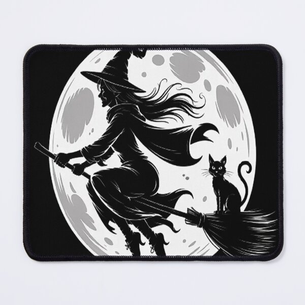 Item preview, Flying Witch On Broomstick Halloween Full Moon Black Cat designed and sold by mandiana.