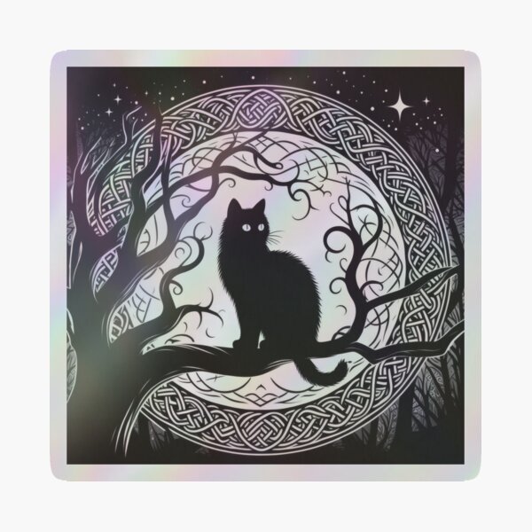 Item preview, Goth Black Cat in a Tree, Halloween, Long Haired, Celtic designed and sold by TheTimeTaxi.