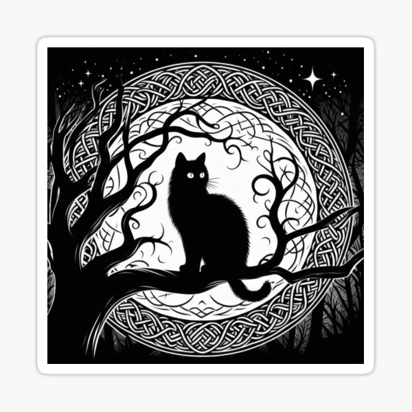 Item preview, Goth Black Cat in a Tree, Halloween, Long Haired, Celtic designed and sold by TheTimeTaxi.