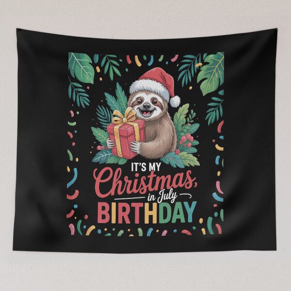 Item preview, It's My Christmas In July Birthday Cute Sloth Santa Hat designed and sold by Moxizz.