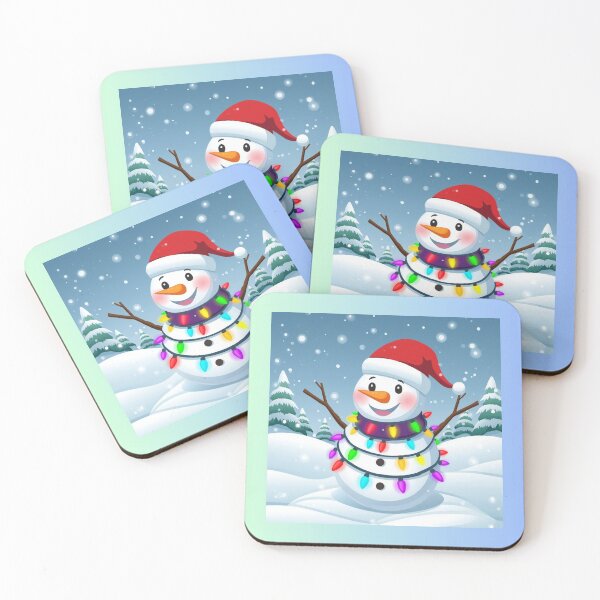 Item preview, smiling snowman wrapped in colorful Christmas lights designed and sold by tsintsinshop.