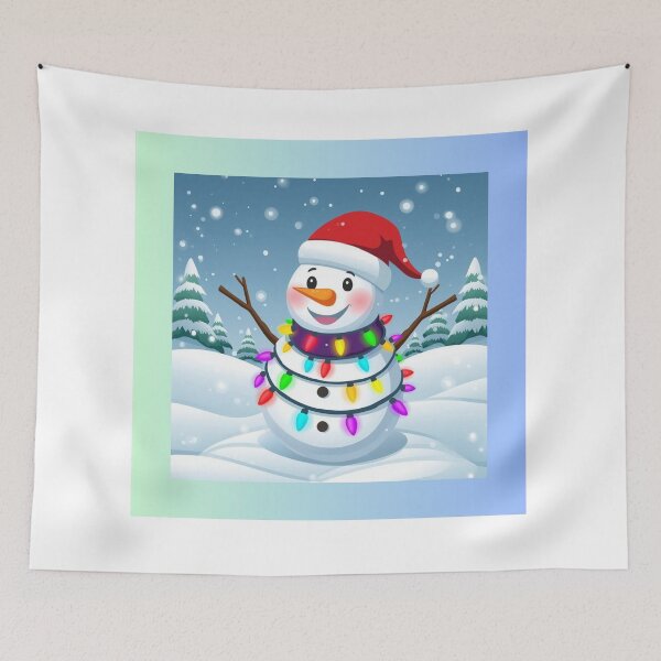 Item preview, smiling snowman wrapped in colorful Christmas lights designed and sold by tsintsinshop.
